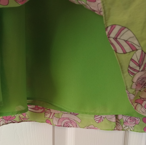 SLB silk pink and green floral skirt. Large - Picture 3 of 6